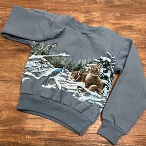 RARE 90s VTG Nature Winter Bunny Rabbit AOP Sweatshirt Kids SMALL  Art Unlimited